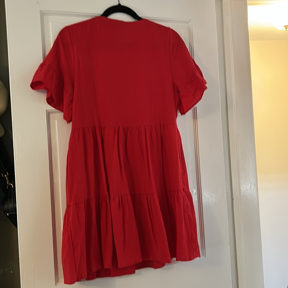 Red Dress Ruffle Sleeves - Picture 3 of 6
